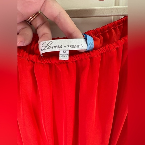 Lovers + Friends Red Satin Off-the-Shoulder Fit & Flare Dress Size Medium - Picture 2 of 8